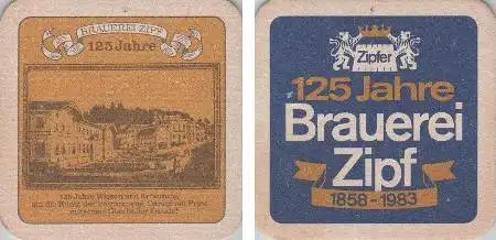 Bierdeckel quadratisch - Zipfer - 125 Jahre - 1983