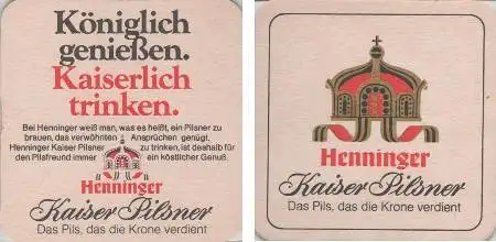 Bierdeckel quadratisch - Henninger verdient die Krone