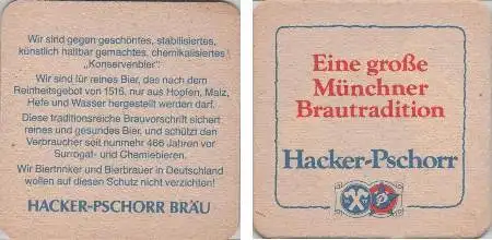 Bierdeckel quadratisch - Hacker-Pschorr - für reines Bier