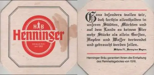 Bierdeckel quadratisch - Henninger