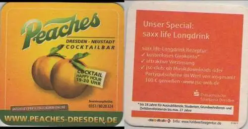 Bierdeckel quadratisch - Gaststätte - Peaches, Dresden