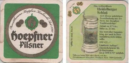 Bierdeckel quadratisch - Hoepfner Pilsner - Porzellankrug