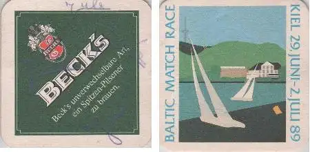 Bierdeckel quadratisch - Becks - Kiel 1989