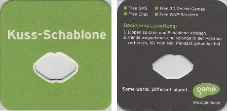 Bierdeckel quadratisch - Werbung - Kuss-Schablone - genie.de