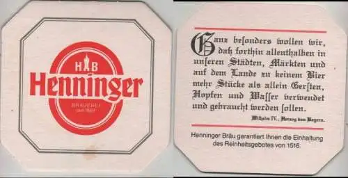 Bierdeckel quadratisch - Henninger