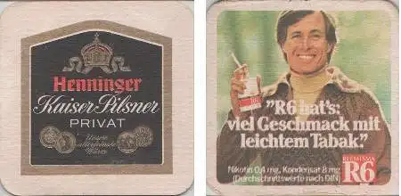 Bierdeckel quadratisch - Henninger und R6 Zigaretten