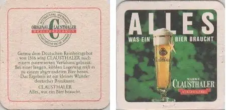 Bierdeckel quadratisch - was ein Bier braucht - Clausthaler