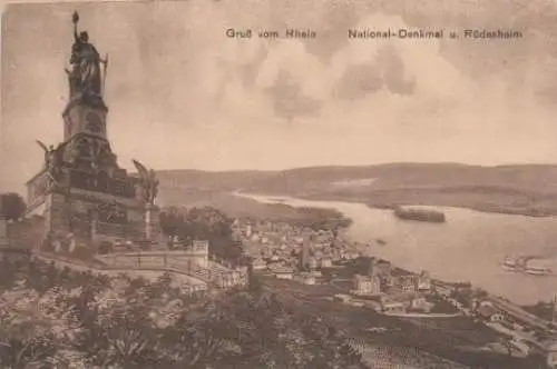 Gruß vom Rhein - Rüdesheim u. Nationaldenkmal - ca. 1935