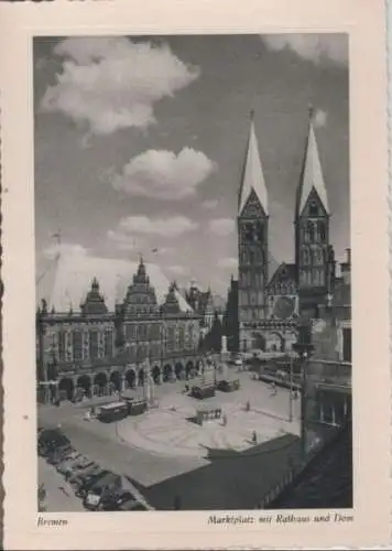 Bremen - Marktplatz mit Rathaus und Dom - ca. 1950