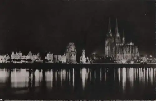 Köln - Rheinufer und Dombeleuchtung - ca. 1960