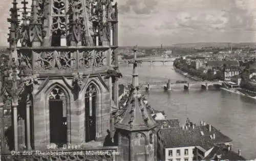 Schweiz - Schweiz - Basel - die 3 Rheinbrücken u. Münsterturm - ca. 1955