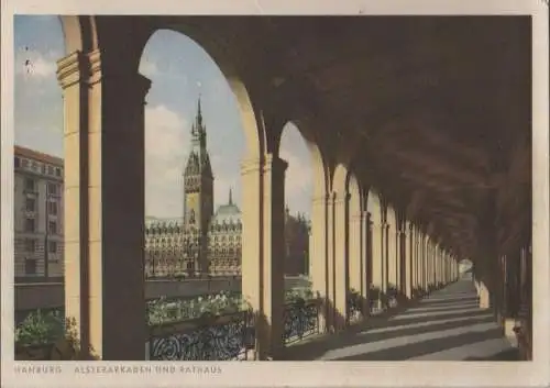 Hamburg - Alsterarkaden und Rathaus - 1955