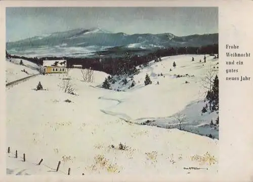 Einsamer Hof - Weihnachtsgruß, mundgemalt - 1977