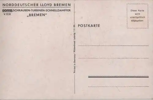 Schnelldampfer Bremen Norddeutscher Lloyd