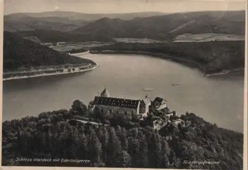 Waldeck - Schloss mit Edertalsperre, Fliegeraufnahme - 1934