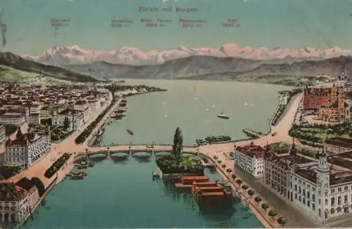 Schweiz - Schweiz - Zürich - mit Bergen - 1909