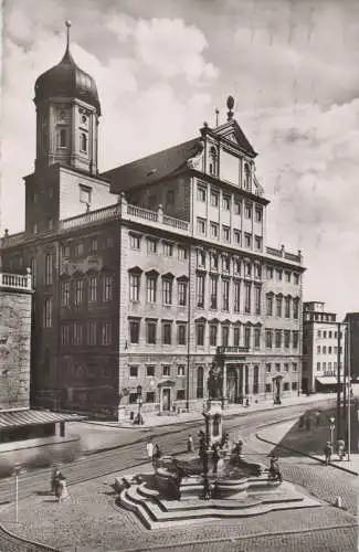 Augsburg - Rathaus mit Augustus-Brunnen - 1955