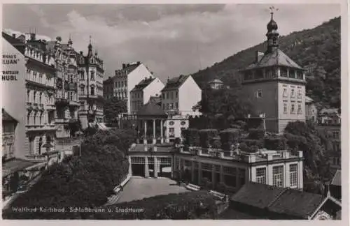 Karlsbad - Schloßbrunn und Stadtturm - ca. 1955