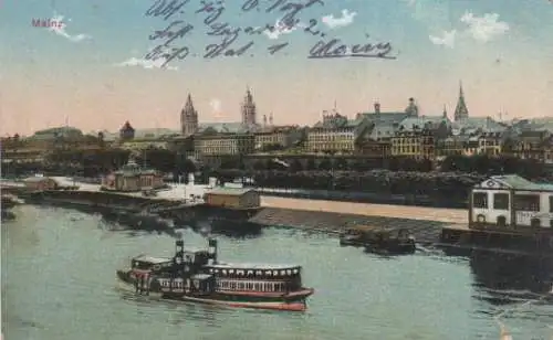 Mainz am Rhein - Mainz - Blick über Rhein m. Dampfer - 1915