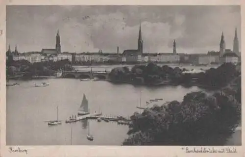 Hamburg - Lombardsbrücke mit Stadt - 1936