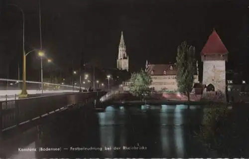 Konstanz - Festbeleuchtung bei der Rheinbrücke - ca. 1965