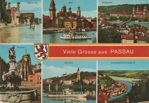 Passau - Partie am Inn, Dom, Stadtansicht, Domplatz, Am Innkai, Zusammenfluß Inn Donau Ilz - ca. 1975