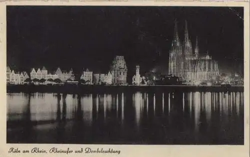 Köln - Rheinufer und Dombeleuchtung - 1953