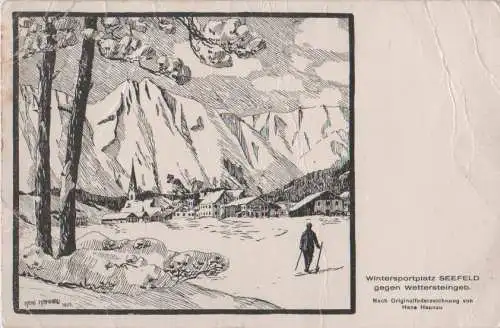 Seefeld - Zeichnung Wintersport gegen Wetterstein - 1941