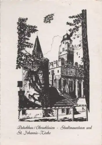 Patschkau - Stadtmauerturm und St. Johanniskirche - ca. 1970