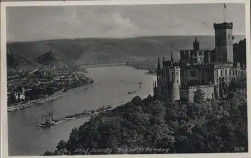 Koblenz, Schloß Stolzenfels - Blick auf die Marksburg - ca. 1955