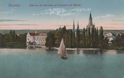 Konstanz - Blick von der Seestraße mit Inselhotel und Münster - ca. 1925