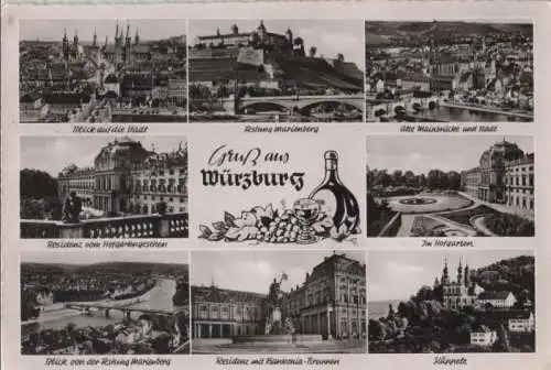 Würzburg - u.a. alte Mainbrücke und Stadt - ca. 1960