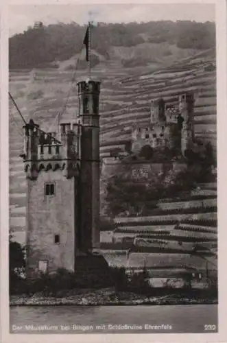 Bingen - Mäuseturm und Schloßruine Ehrenfels - 1953