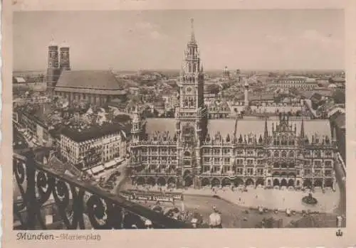 München - Blick vom Petersturm auf Marienplatz mit Rathaus und Frauenkirche - ca. 1935