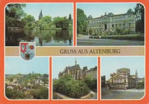 Altenburg - Am kleinen Teich, Lindenau Museum, Teilansicht, Schloßkirche, Blick zum Theater - 1984