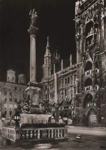 München - Mariensäule bei Nacht - ca. 1960