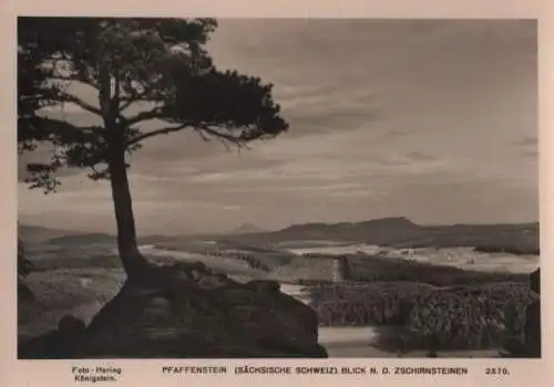 Sächsische Schweiz - Pfaffenstein, Blick n. d. Zschirnensteinen - 1956