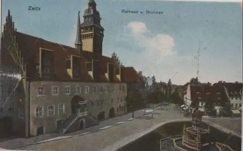 Zeitz - Rathaus und Brunnen - ca. 1920