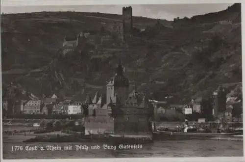 Kaub - mit Pfalz und Burg Gutenfels - ca. 1955