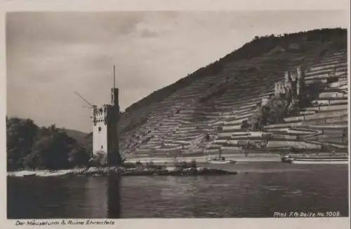 Bingen, Mäuseturm - mit Ehrenfels - ca. 1950