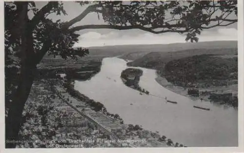 Königswinter - Blick vom Drachenfels auf Insel Nonnenwerth und Grafenwerth - ca. 1955