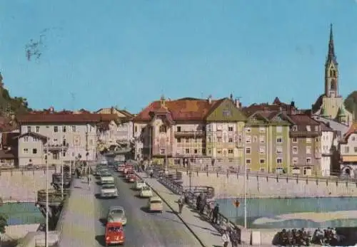 Bad Tölz - Isarbrücke mit historischer Marktstraße - 1967