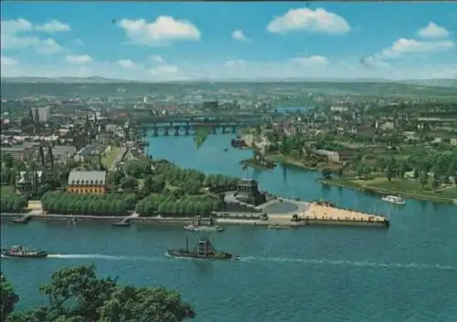 Koblenz - Deutsches Eck von oben - ca. 1985