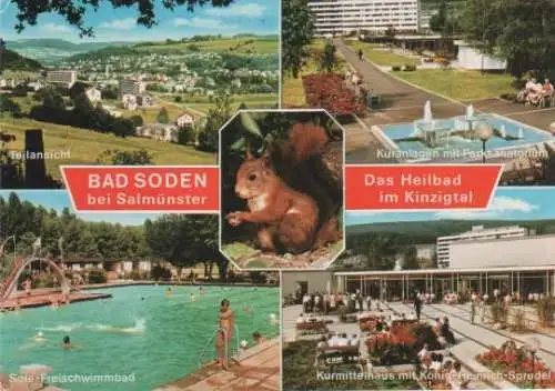 Bad Soden - Teilansicht, Sole-Freischwimmbad, Kuranlagen mit Parksanatorium, Kurmittelhaus mit König-Heinrich-Sprudel,