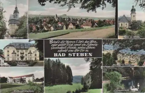 Bad Steben - Alte Wehrkirche, Schloßhotel, Müttererholungsheim, Neue ev. Kirche, Kurhaus und Kurhotel, Schwanenteich -