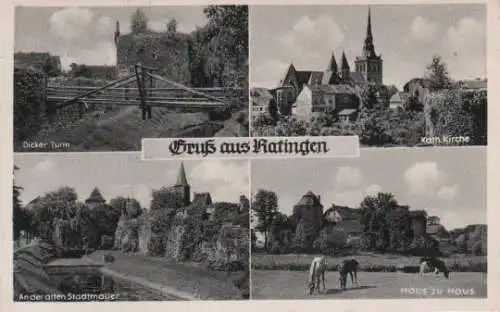 Ratingen - Dicker Turm, Kath. Kirche, An der alten Stadtmauer, Haus zu Haus - 1960