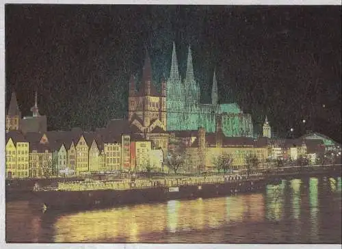 Köln - Rheinufer bei Nacht - Glanzkarte