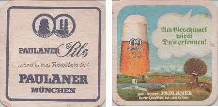 Bierdeckel quadratisch - Paulaner - am Geschmack erkennen