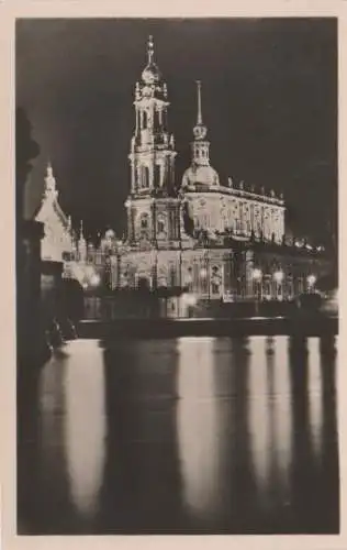 Dresden Schloßkirche im Scheinwerferlicht - Aufnahme vor Zerstörung - 1958