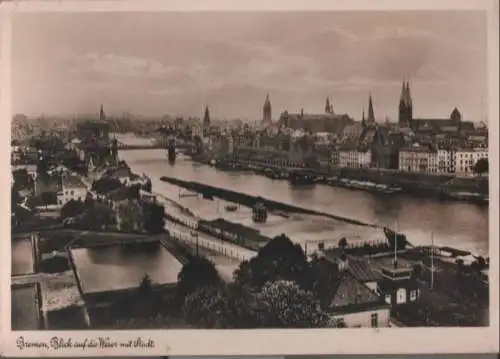 Bremen - Blick auf die Weser mit Stadt - ca. 1950